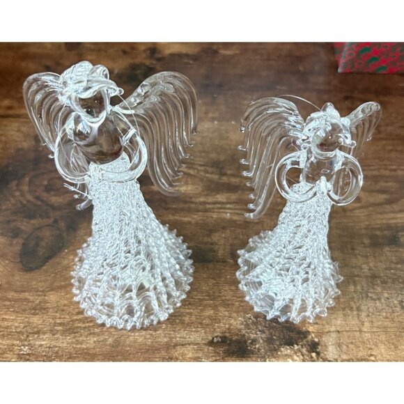 VTG 1989 Enesco Spun Glass Angel Ornaments Figurines Lot of 2 6" 7" Vintage - Picture 1 of 9
